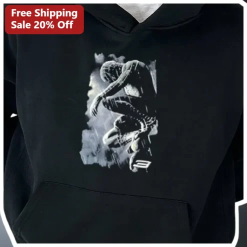 Spider-Man Hoodie Black Monochrome Comic Art Pullover Marvel Superhero Sweatshirt for Men and Women