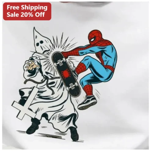 Spider-Man Skateboard Kick Graphic Tee Vintage Comic Style Marvel Superhero Shirt