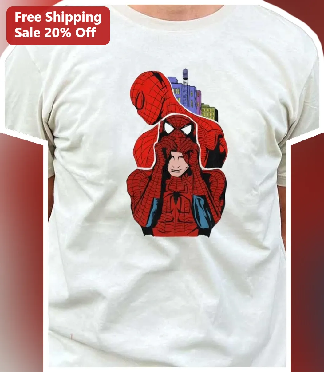 Spider-Man Unmasked Peter Parker Vintage Comic Art Graphic Tee for Marvel Fans
