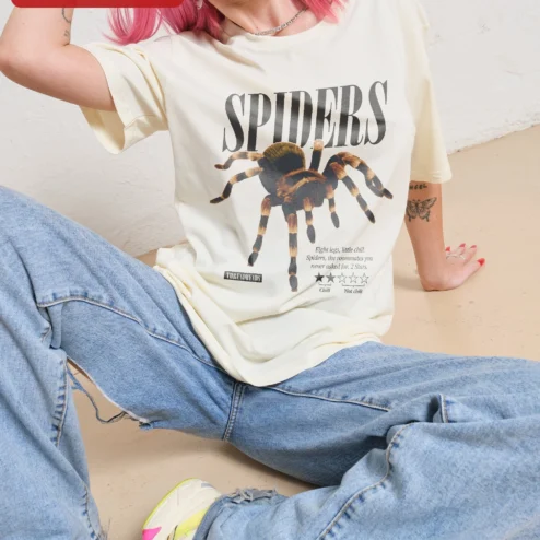 Customer in Chicago, Illinois wearing Spiders Funny Graphic Tee Eight Legs Little Chill Arachnid Lover Gift