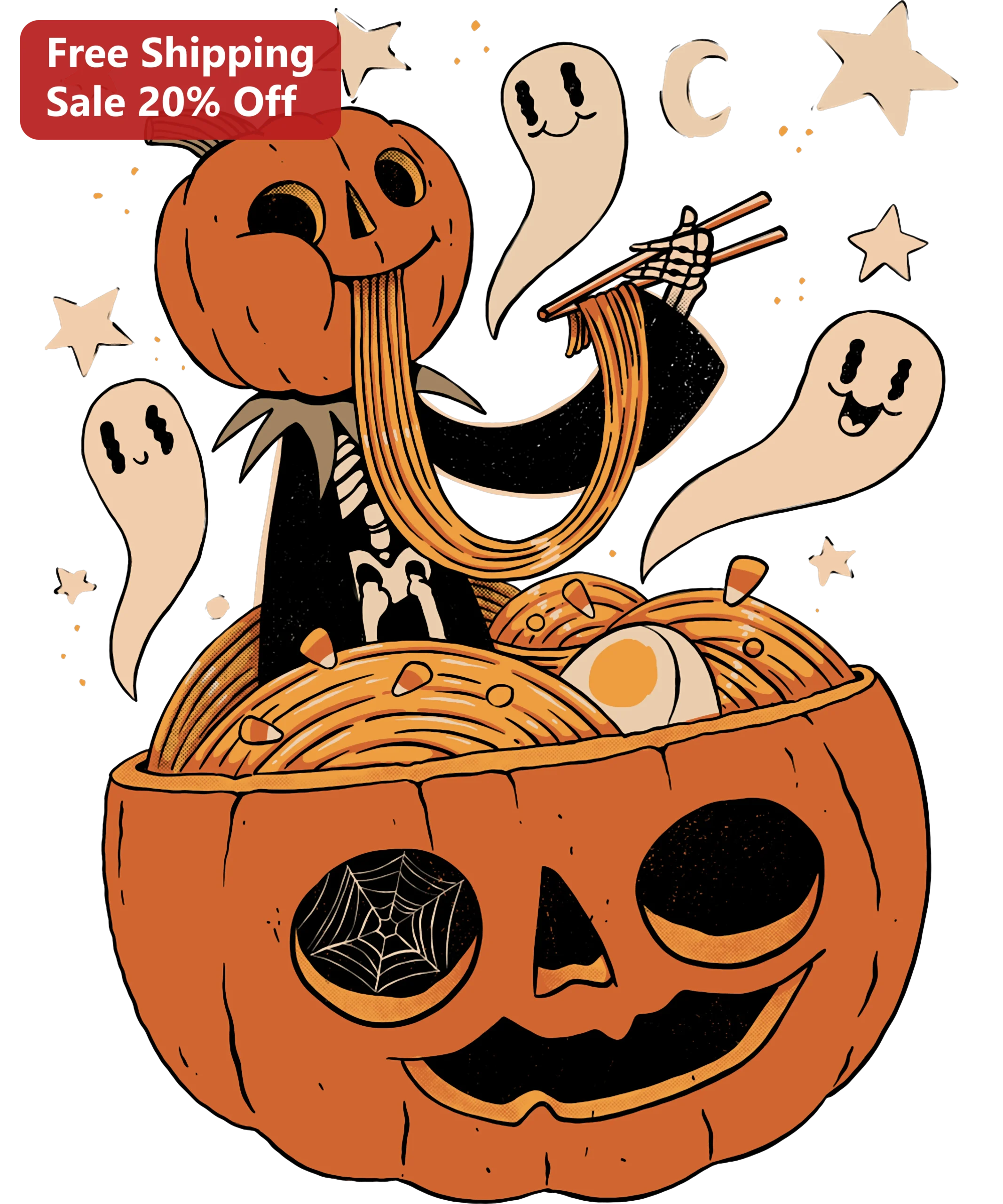 Spooky Pumpkin Ghost Spaghetti Tee Halloween Funny Foodie Graphic Shirt