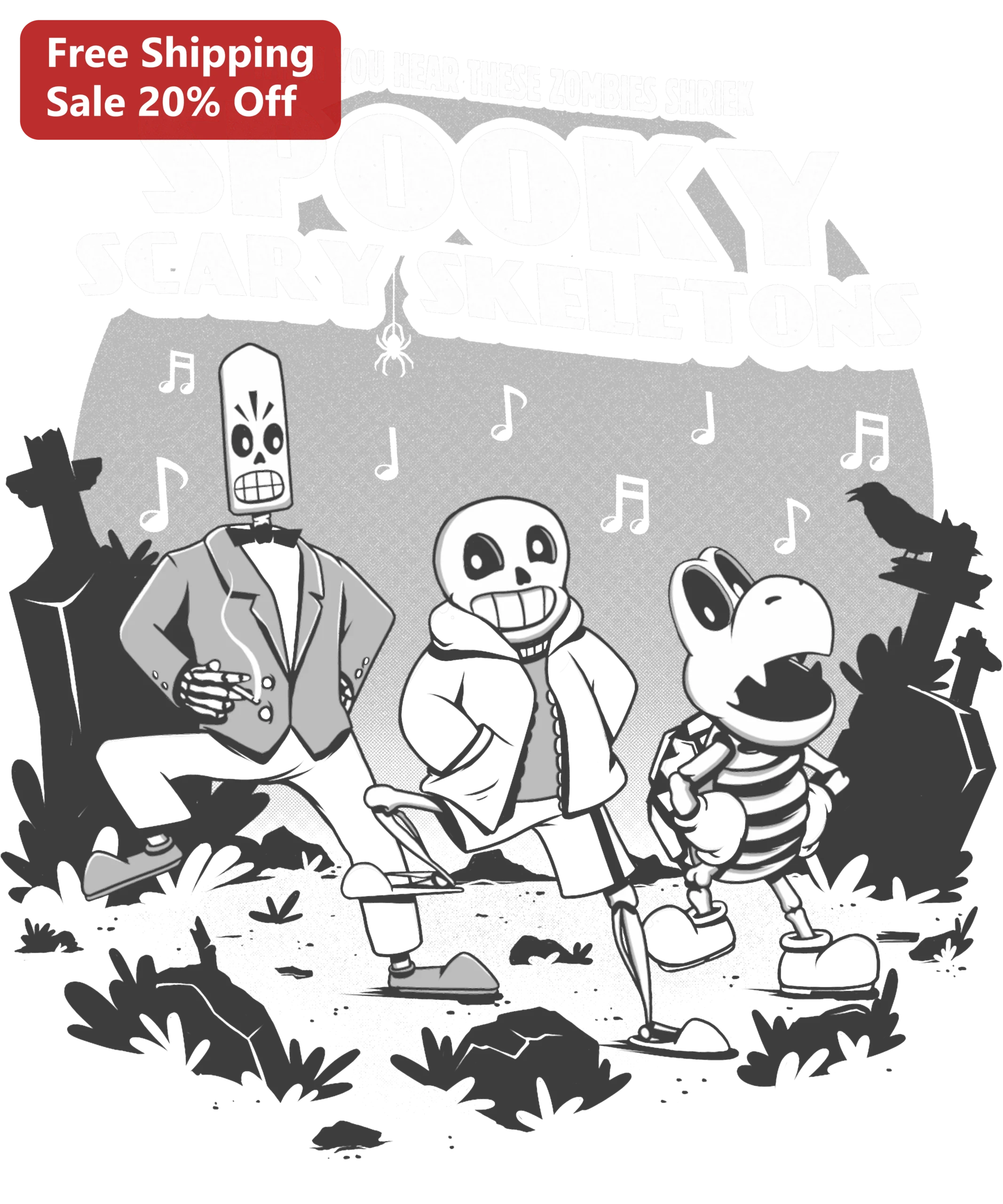 Spooky Scary Skeletons Tee Halloween Zombie Graphic Shirt Funny Horror Gift