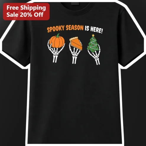 Spooky Season Is Here Tee Halloween to Christmas Transition Shirt Funny Holiday Graphic Tee for Women Men