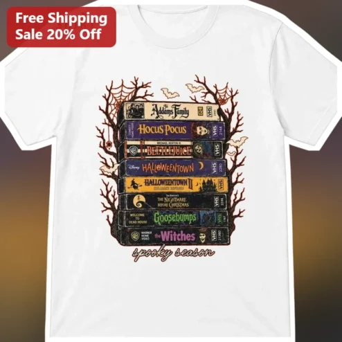 Spooky Season Tee Vintage Horror Movies VHS Retro Halloween Shirt Unisex