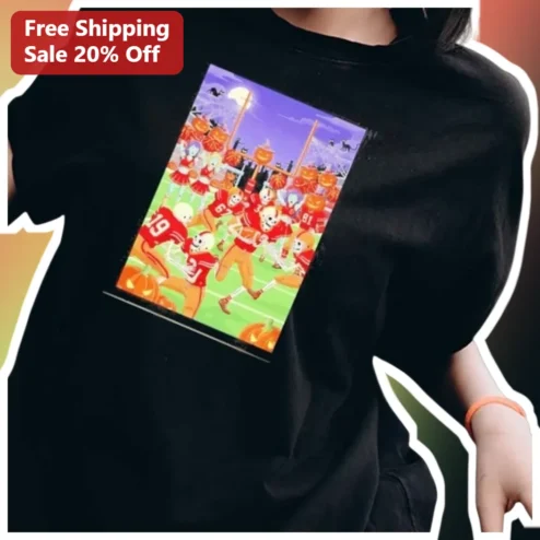 Spooky Skeleton Football Game Tee Halloween Sports Apparel for Men Women