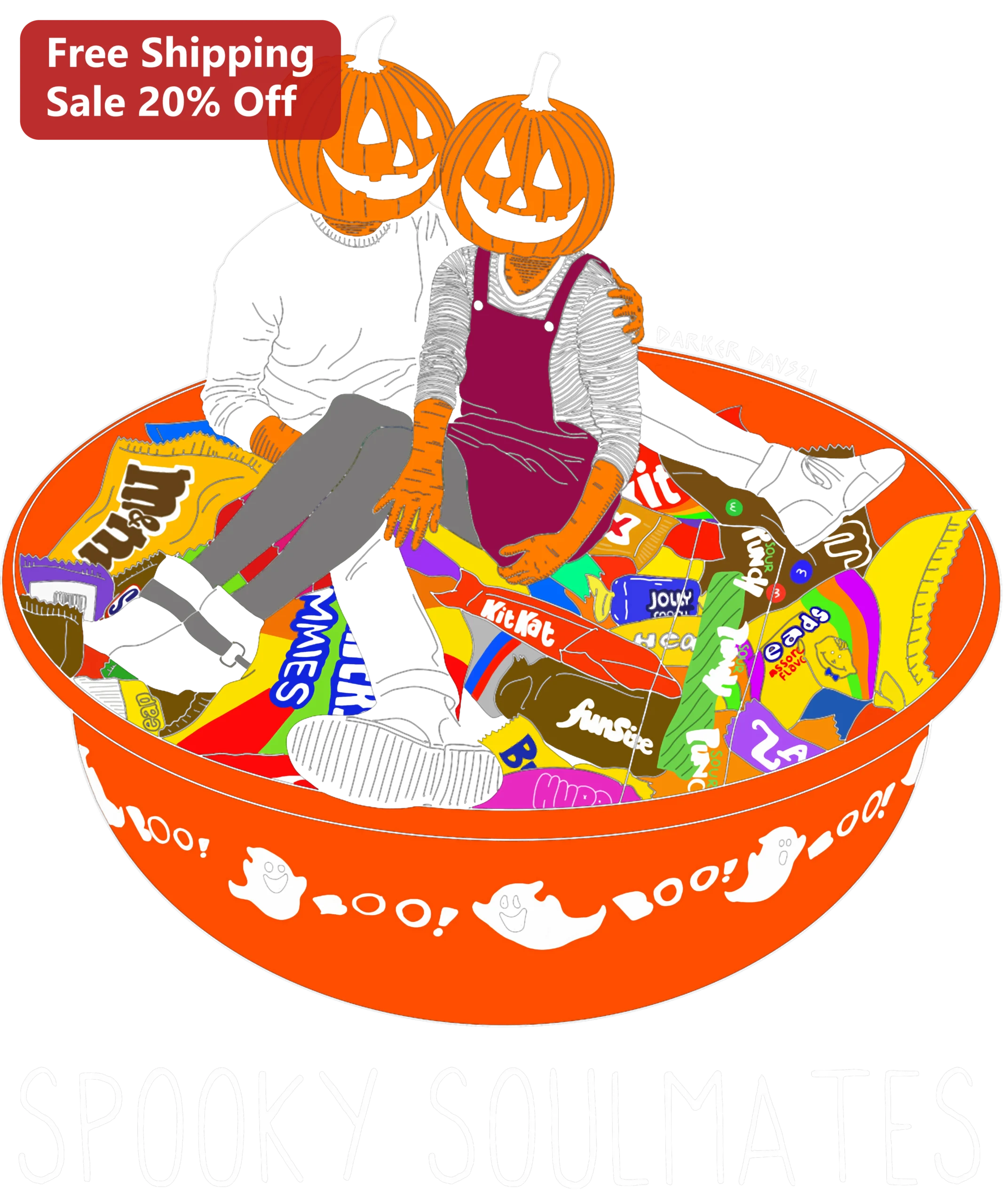 Spooky Soulmates Tee Halloween Couple Graphic Shirt Pumpkin Head Gift For Him Her