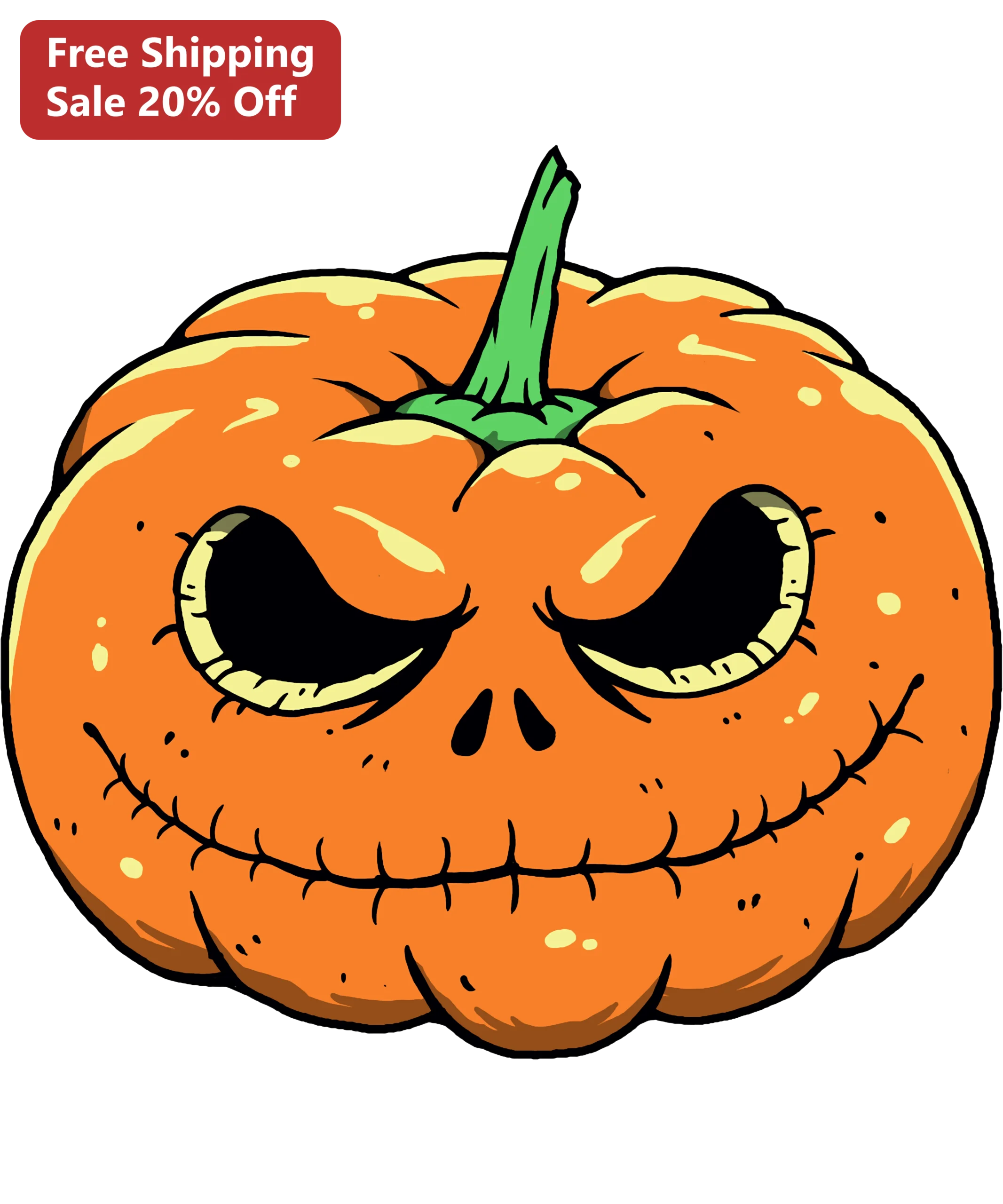 Spooky Stitched Pumpkin Halloween Illustration Digital Art