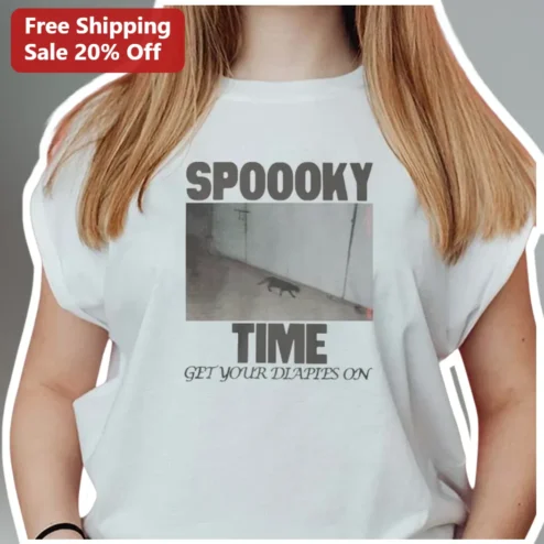 Spooky Time Get Your Diapers On Funny Cat Meme Graphic Tee Halloween Gift