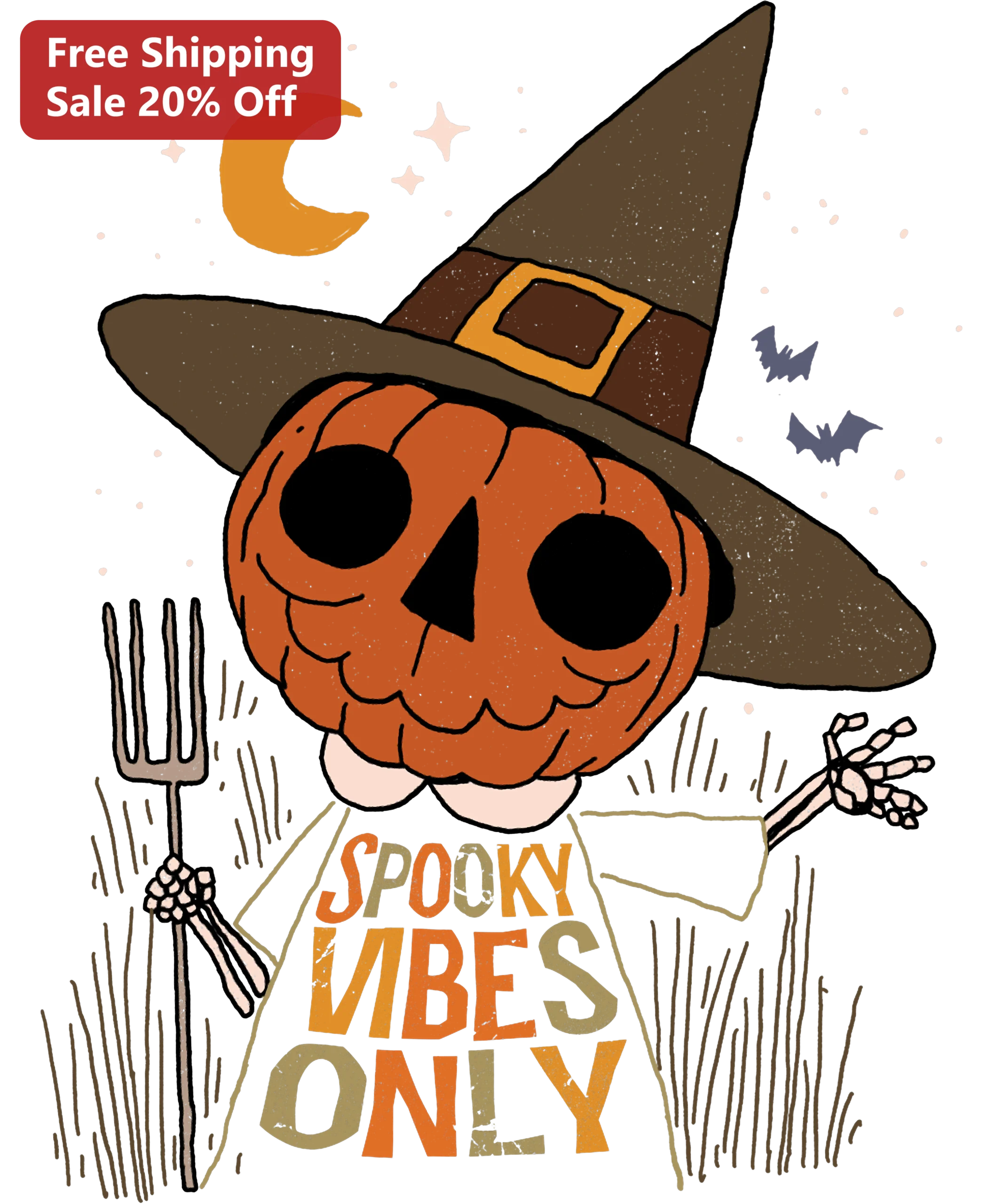 Spooky Vibes Only Tee Cute Halloween Pumpkin Scarecrow Graphic Shirt for Women Men Fall Season Gift