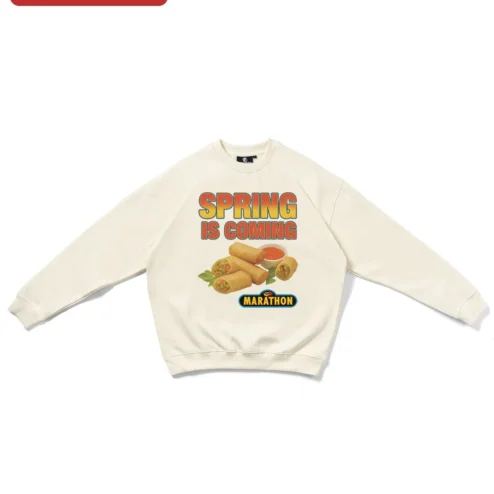 Spring Is Coming Marathon Sweatshirt Funny Spring Roll Foodie Runner Gift Crewneck