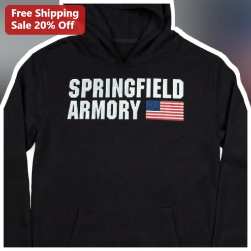 Springfield Armory Hoodie Crossed Cannons Flag Graphic Pullover Sweatshirt for Gun Enthusiasts Veter available at our Chicago, Illinois warehouse