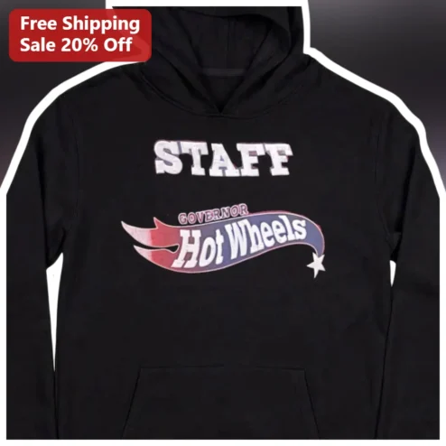 STAFF GOVERNOR Hot Wheels Hoodie Retro Vintage Distressed Logo Sweatshirt for Men Women available at our Chicago, Illinois warehouse