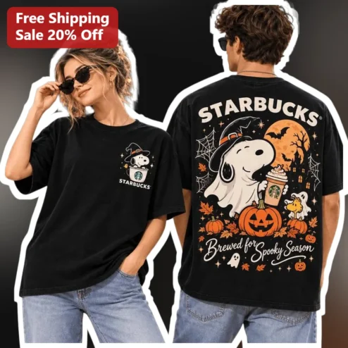 Starbucks Brewed for Spooky Season Snoopy Tee Halloween Coffee Lover Gift