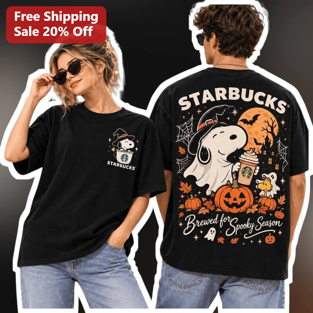 Starbucks Brewed for Spooky Season Snoopy Tee Halloween Coffee Lover Gift