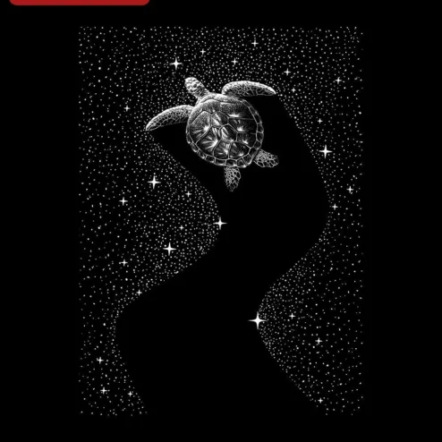 Starry Sea Turtle Graphic Tee Celestial Ocean Life Art Shirt for Women Men