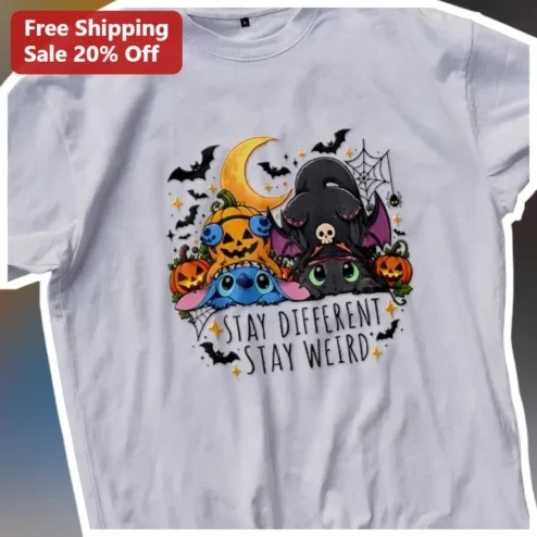 Stay Different Stay Weird Stitch Toothless Halloween Graphic Tee