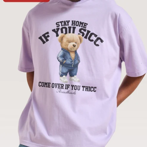 Stay Home If You Sicc Come Over If You Thicc Funny Meme Graphic Tee on a hanger, ready to ship from Chicago, Illinois