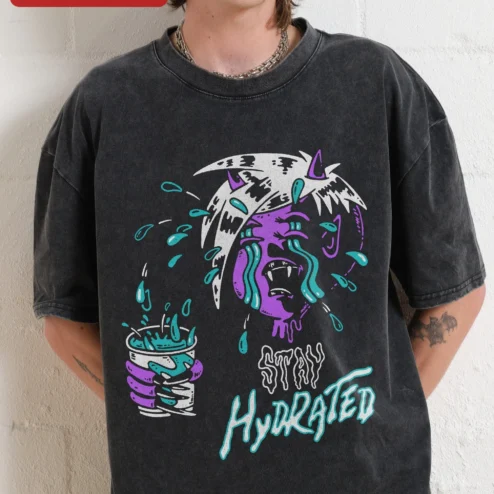 Stay Hydrated Vampire Graphic Tee Funny Gothic Emo Shirt for Teens Young Adults