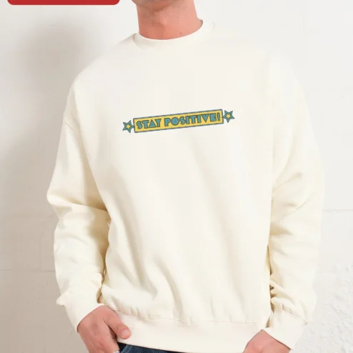 Stay Positive! Vintage Retro Typography Crewneck Sweatshirt for Men Women Motivational Gift on a hanger, ready to ship from Chicago, Illinois