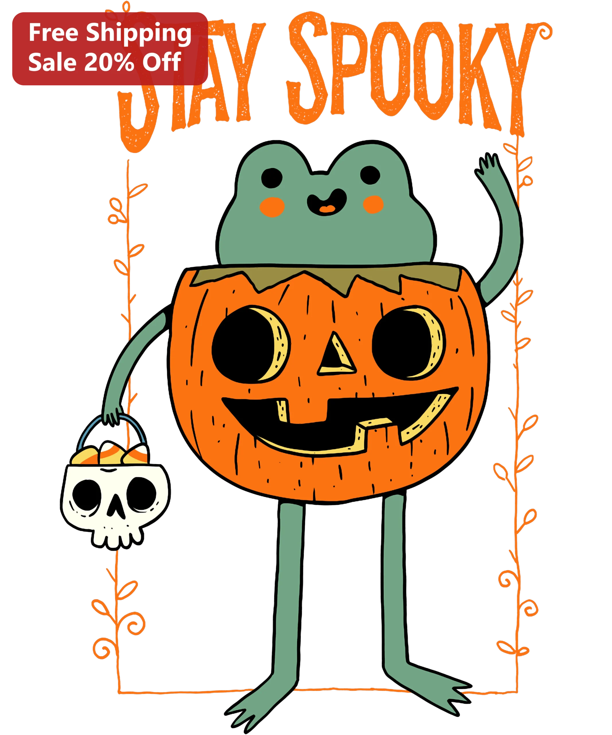 Stay Spooky Frog Halloween Graphic Tee Cute Kawaii Pumpkin Costume Shirt