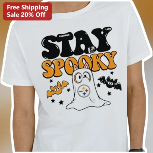Stay Spooky Steelers Ghost Halloween Graphic Tee for NFL Fans