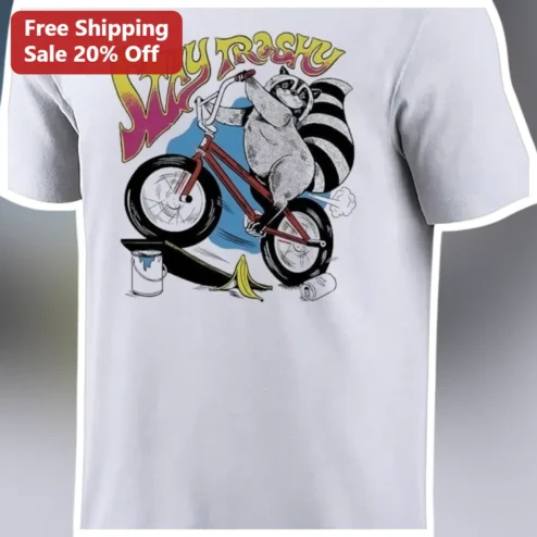 Stay Trashy Raccoon BMX Graphic Tee Retro Skate Humor Shirt for Men Women