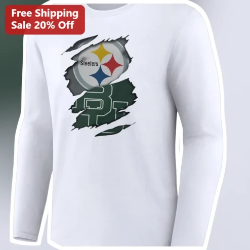 Steelers Michigan State Torn Paper Long Sleeve Tee