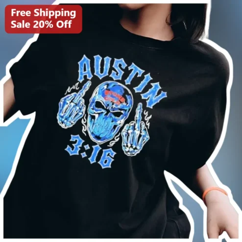 Stone Cold Steve Austin 3:16 Skull Graphic Tee Black Wrestling Merch Shirt available at our Chicago, Illinois warehouse