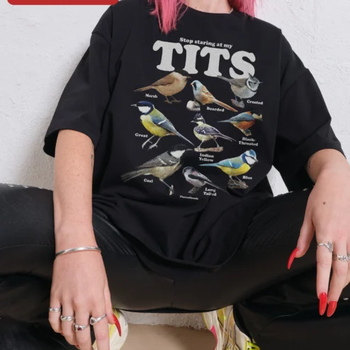 Stop Staring At My Tits Funny Bird Chart Graphic Tee