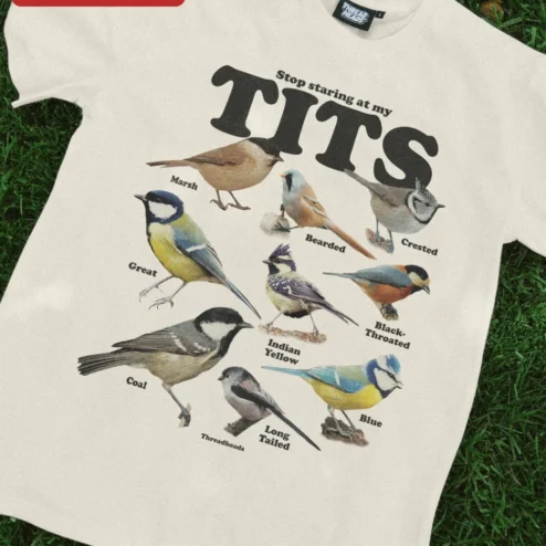 Stop Staring At My Tits Vintage Bird Chart Graphic Tee Funny Ornithology Gift