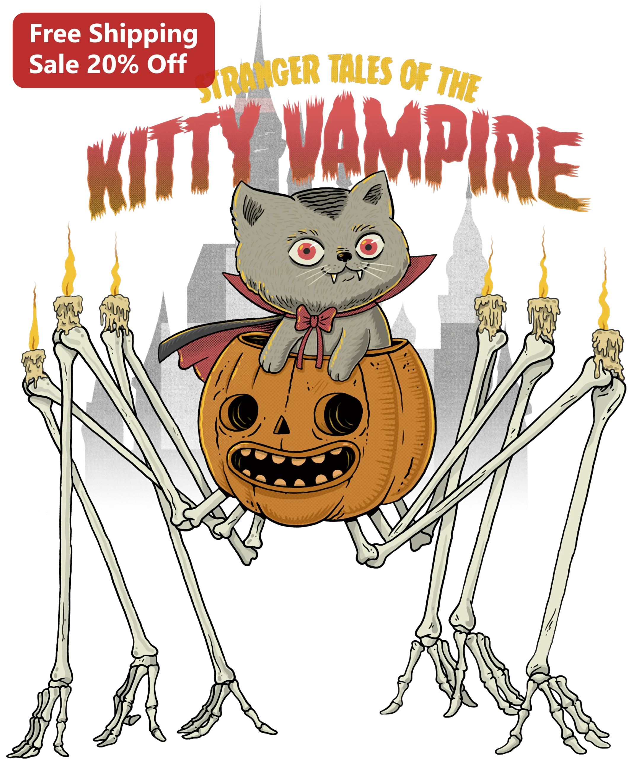 Strange Tales of the Kitty Vampire Tee Halloween Cat Lover Graphic Shirt