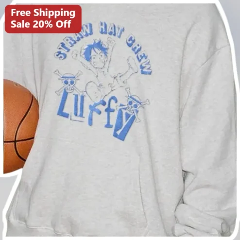 Straw Hat Crew Luffy Sweatshirt Monkey D. Luffy Anime Vintage Distressed Graphic Pullover Gift for One Piece Fans