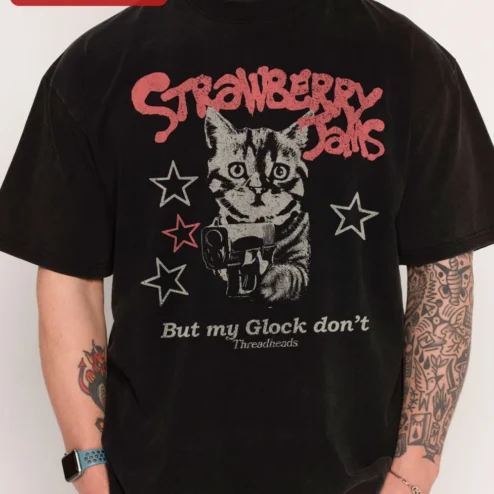 Strawberry Jails But My Glock Don't Meme Cat Graphic Tee