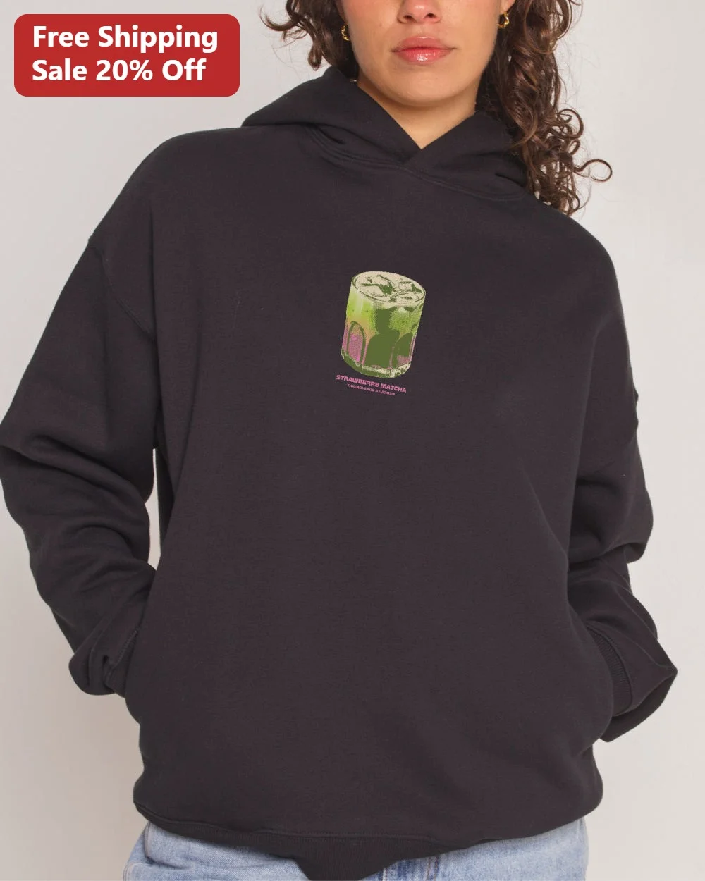 Strawberry Matcha Hoodie Cafe Core Aesthetic Gift for Drink Lovers