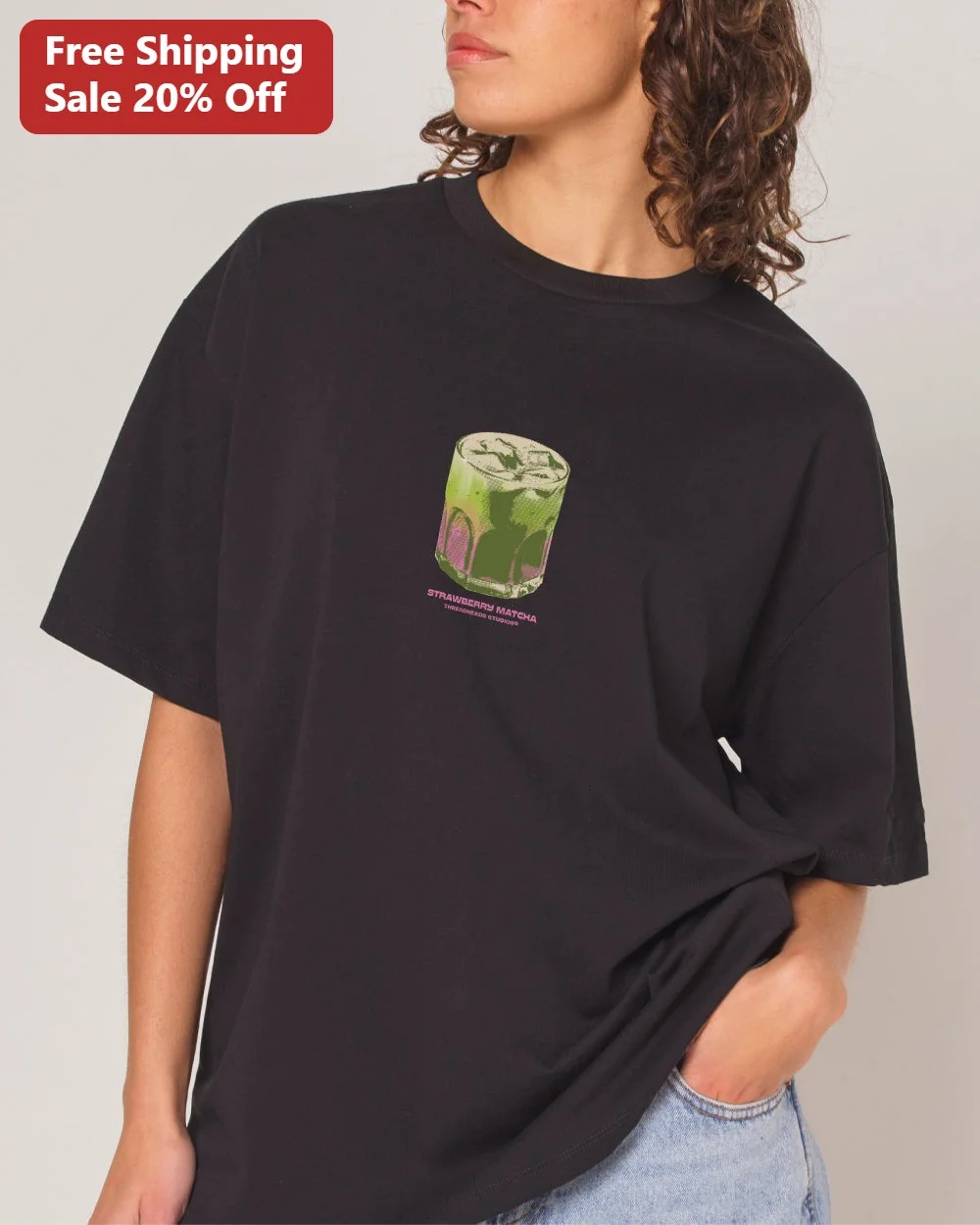 Strawberry Matcha Oversized Graphic Tee Y2K Streetwear Aesthetic Shirt for Women Men