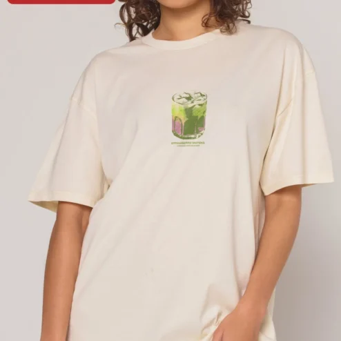 Strawberry Matcha Tee Oversized Graphic T-Shirt for Women Men Cafe Aesthetic Gift