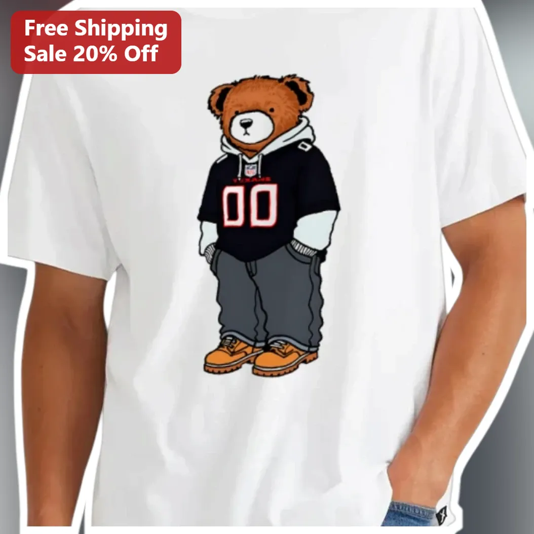 Streetwear Teddy Bear Football Jersey Tee Hip Hop Cartoon Bear Graphic Shirt for Boys and Teens