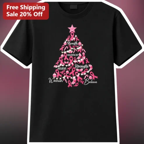 Strength Warrior Believe Breast Cancer Awareness Christmas Tree Tee