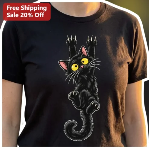 Black Cat Graphic Tee Cute Kitten Apparel Gift for Cat Lovers