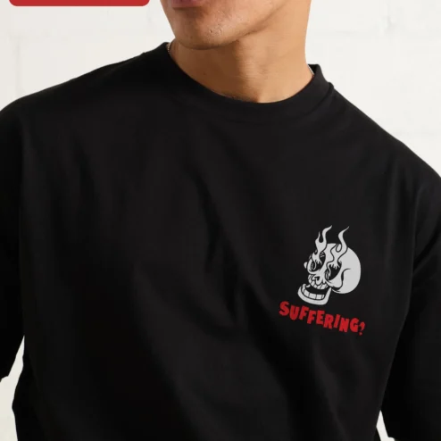 Suffering? Flaming Skull Graphic Tee Dark Humor Punk Rock Streetwear Shirt