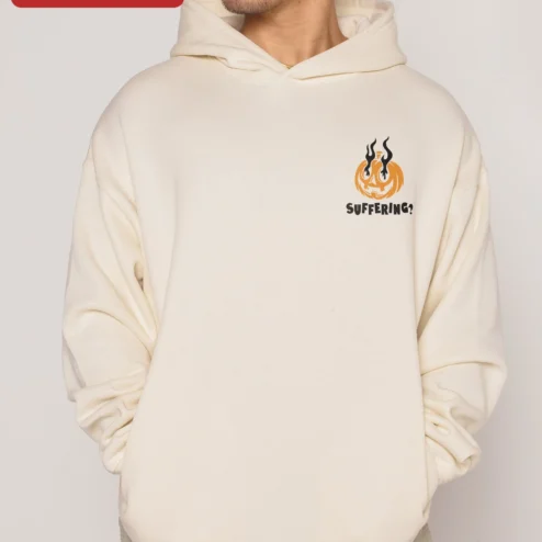 SUFFERING? Nightmare Before Christmas Hoodie Halloween Jack Skellington Pumpkin Ghost Design on a hanger, ready to ship from Chicago, Illinois