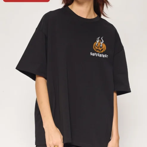 Suffering Pumpkin Halloween Graphic Tee Funny Dark Humor Oversized Shirt