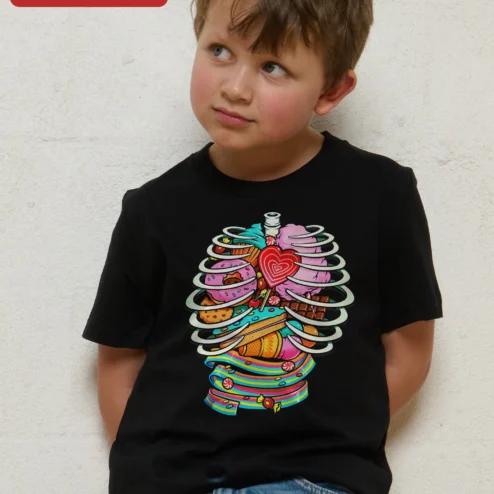 Sugar Anatomy Kids Tee Funny Candy Ribcage Halloween Costume Shirt for Children