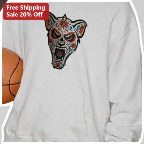 Sugar Skull Cougar Head Sweatshirt Day of the Dead Halloween Gift for Men Women