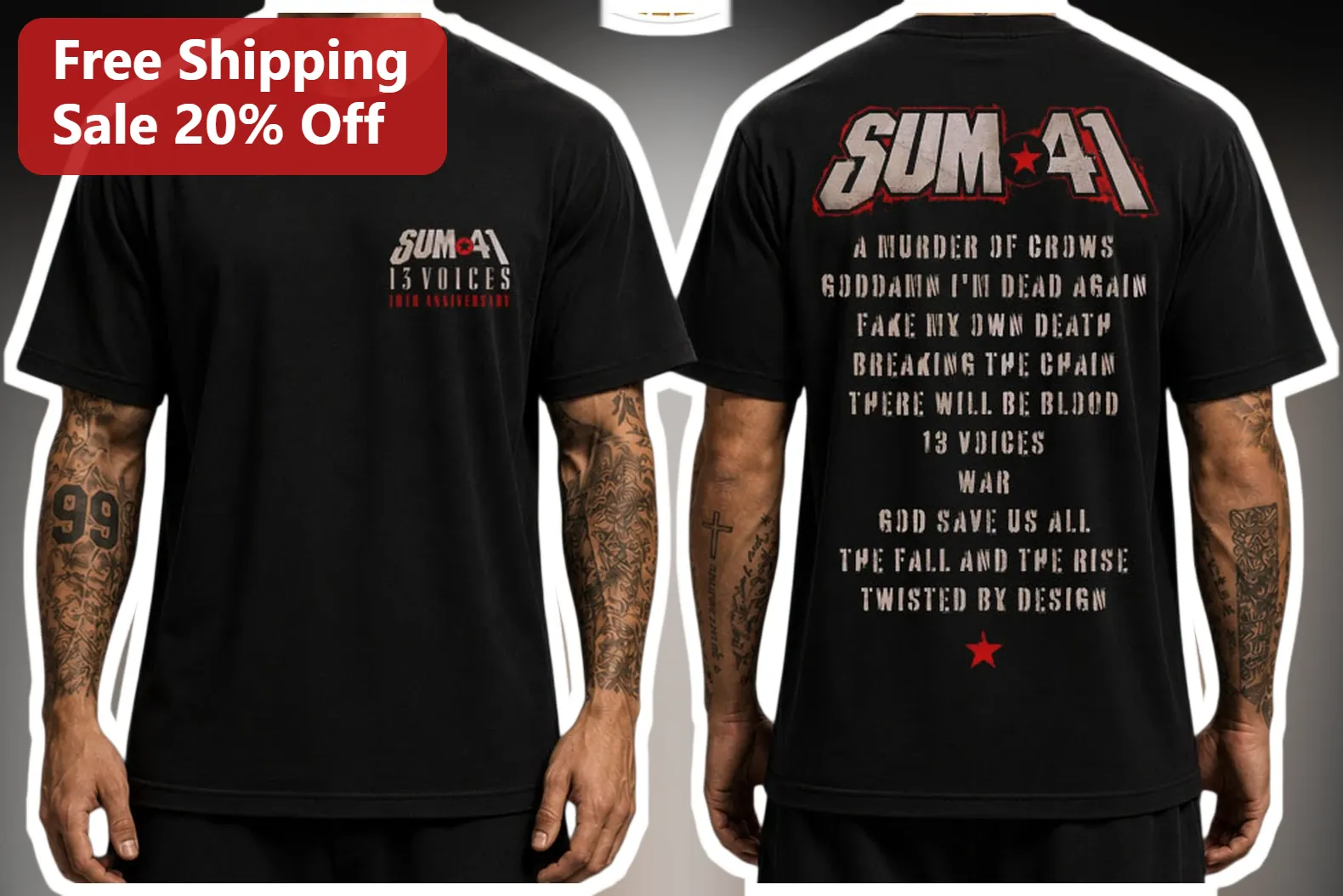 Sum 41 13 Voices Tee 10th Anniversary Band Merch Punk Rock Shirt Gift for Fans