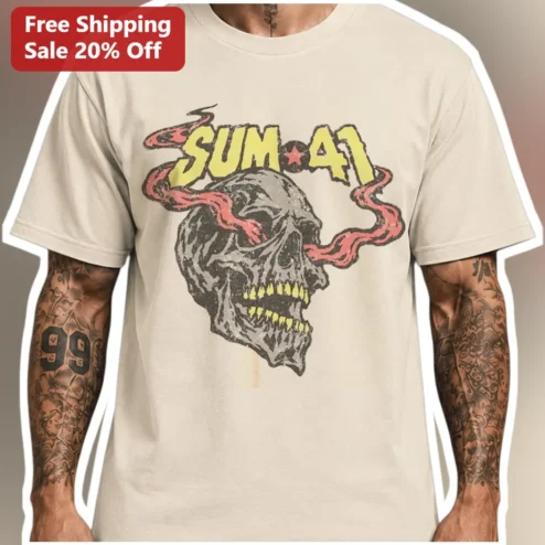 Sum 41 Skull Fire Vintage Graphic Tee Punk Rock Merch