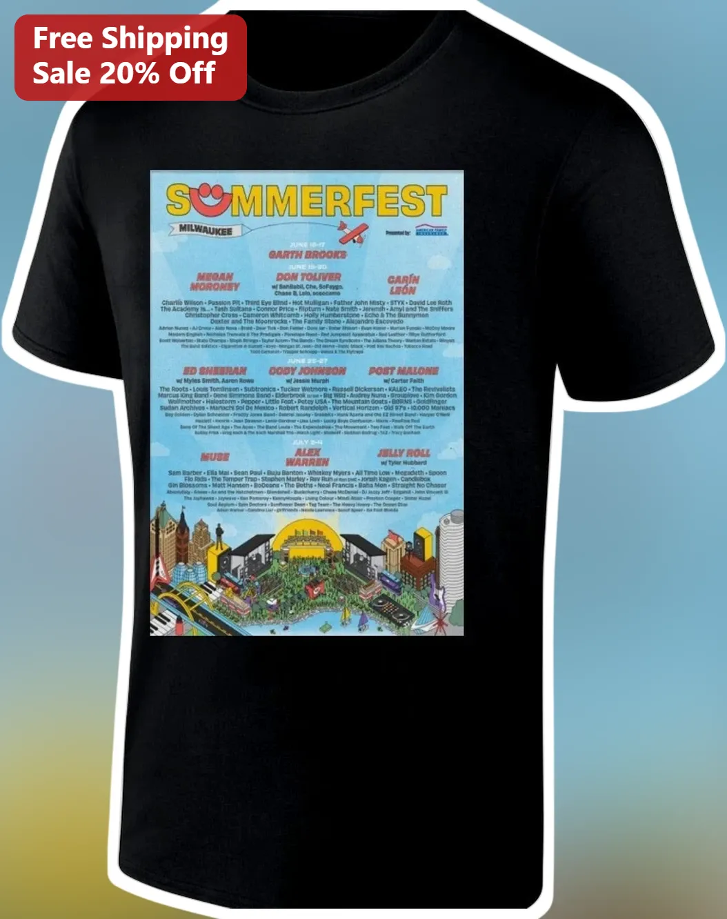 Summerfest Milwaukee Tee Retro Music Festival Lineup Graphic Shirt