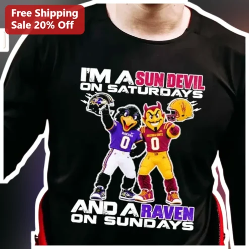 Sun Devil ASU Long Sleeve Shirt I'M A SUN DEVIL ON SATURDAYS AND A RAVEN ON SUNDAYS College Football Fan Gift