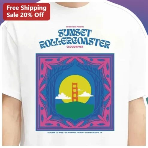 Sunset Rollercoaster Cloudriver Tee Indie Rock Band Merch Vintage Concert Poster Graphic T-Shirt
