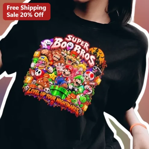 Super Boo Bros Level Up Your Nightmares Graphic Tee Halloween Gaming Shirt